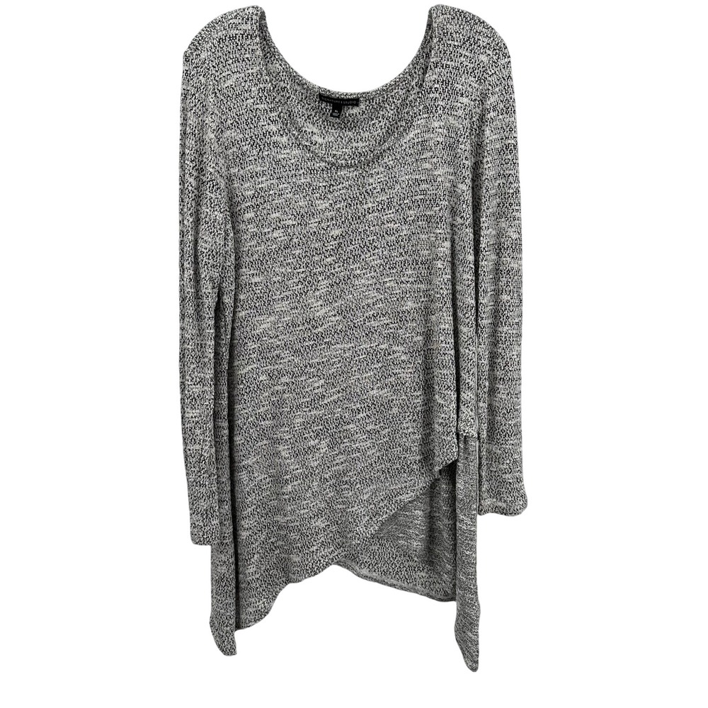 Signature Studio Womens XL Marled Knit Asymmetrical Hem Tunic Top Black White